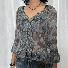 Load image into Gallery viewer, Blue Grey Mesh Water Fairy Ruffles Top
