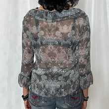 Load image into Gallery viewer, Blue Grey Mesh Water Fairy Ruffles Top
