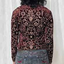 Load image into Gallery viewer, Burgundy Velvet Oriental Pattern Button Long Sleeves Top
