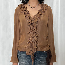 Load image into Gallery viewer, Tan Brown Chiffon Ruffles Fairy Long Sleeves Top
