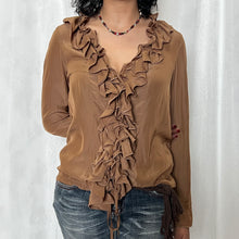 Load image into Gallery viewer, Tan Brown Chiffon Ruffles Fairy Long Sleeves Top
