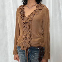 Load image into Gallery viewer, Tan Brown Chiffon Ruffles Fairy Long Sleeves Top
