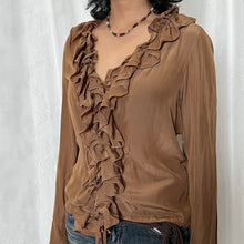 Load image into Gallery viewer, Tan Brown Chiffon Ruffles Fairy Long Sleeves Top
