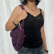 Load image into Gallery viewer, Deep Purple Crochet Lined Bag
