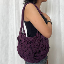 Load image into Gallery viewer, Deep Purple Crochet Lined Bag
