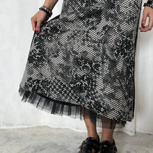 Load image into Gallery viewer, Black Base Mesh Bottom White Grids Maxi Skirt
