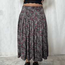 Load image into Gallery viewer, Grey Ombre Fuchsia Flowers Yoke Waist Maxi Skirt
