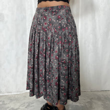 Load image into Gallery viewer, Grey Ombre Fuchsia Flowers Yoke Waist Maxi Skirt
