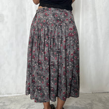 Load image into Gallery viewer, Grey Ombre Fuchsia Flowers Yoke Waist Maxi Skirt
