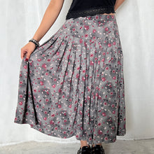 Load image into Gallery viewer, Grey Ombre Fuchsia Flowers Yoke Waist Maxi Skirt
