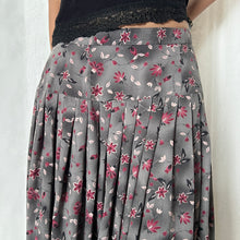 Load image into Gallery viewer, Grey Ombre Fuchsia Flowers Yoke Waist Maxi Skirt
