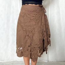 Load image into Gallery viewer, Brown Eyelet Layers Ruffles Midi Lace Skirt
