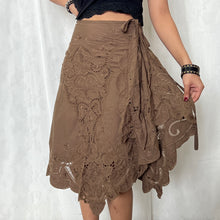 Load image into Gallery viewer, Brown Eyelet Layers Ruffles Midi Lace Skirt
