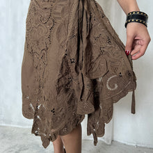 Load image into Gallery viewer, Brown Eyelet Layers Ruffles Midi Lace Skirt
