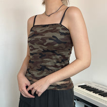 Load image into Gallery viewer, Military Green Camo Mesh Overlay Camisole Top
