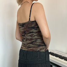 Load image into Gallery viewer, Military Green Camo Mesh Overlay Camisole Top
