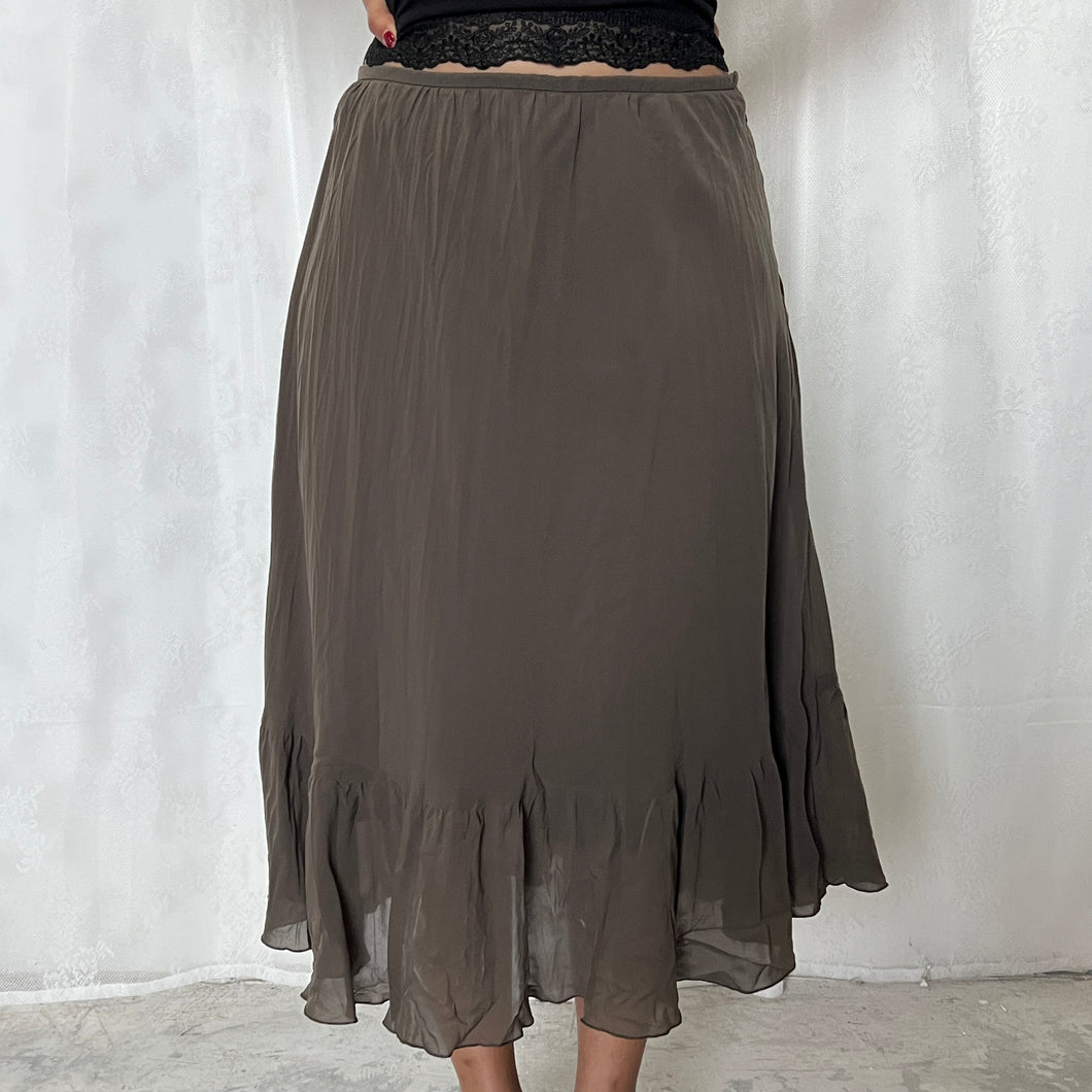 Brown Grey Mesh Bottom Tier Bias Skirt