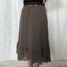 Load image into Gallery viewer, Brown Grey Mesh Bottom Tier Bias Skirt
