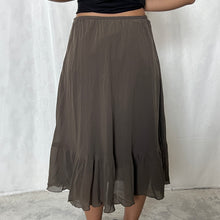 Load image into Gallery viewer, Brown Grey Mesh Bottom Tier Bias Skirt
