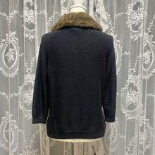 Load image into Gallery viewer, Black Single Button Brown Removable Fur Collar Long Sleeves Top

