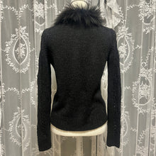 Load image into Gallery viewer, Black Light Knit Fur Collar Long Sleeves Top

