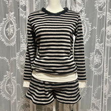 Load image into Gallery viewer, Black Grey Fuzzy Stripes Lounge Set Top &amp; Shorts
