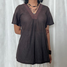 Load image into Gallery viewer, Dark Brown V Neck Lace Short Sleeve Top
