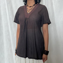Load image into Gallery viewer, Dark Brown V Neck Lace Short Sleeve Top

