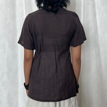 Load image into Gallery viewer, Dark Brown V Neck Lace Short Sleeve Top
