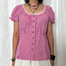 Load image into Gallery viewer, Pink Gingham Milkmaid Button Top
