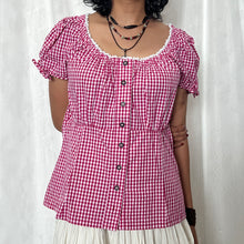 Load image into Gallery viewer, Pink Gingham Milkmaid Button Top
