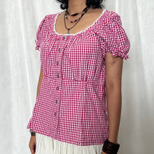 Load image into Gallery viewer, Pink Gingham Milkmaid Button Top
