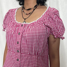 Load image into Gallery viewer, Pink Gingham Milkmaid Button Top
