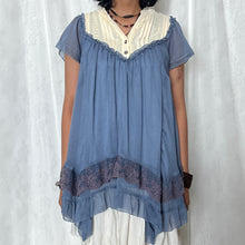 Load image into Gallery viewer, Axes Femme Blue White Lace Trim Babydoll Mini Dress Top
