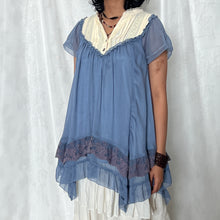 Load image into Gallery viewer, Axes Femme Blue White Lace Trim Babydoll Mini Dress Top
