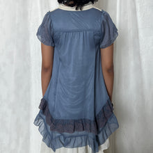 Load image into Gallery viewer, Axes Femme Blue White Lace Trim Babydoll Mini Dress Top
