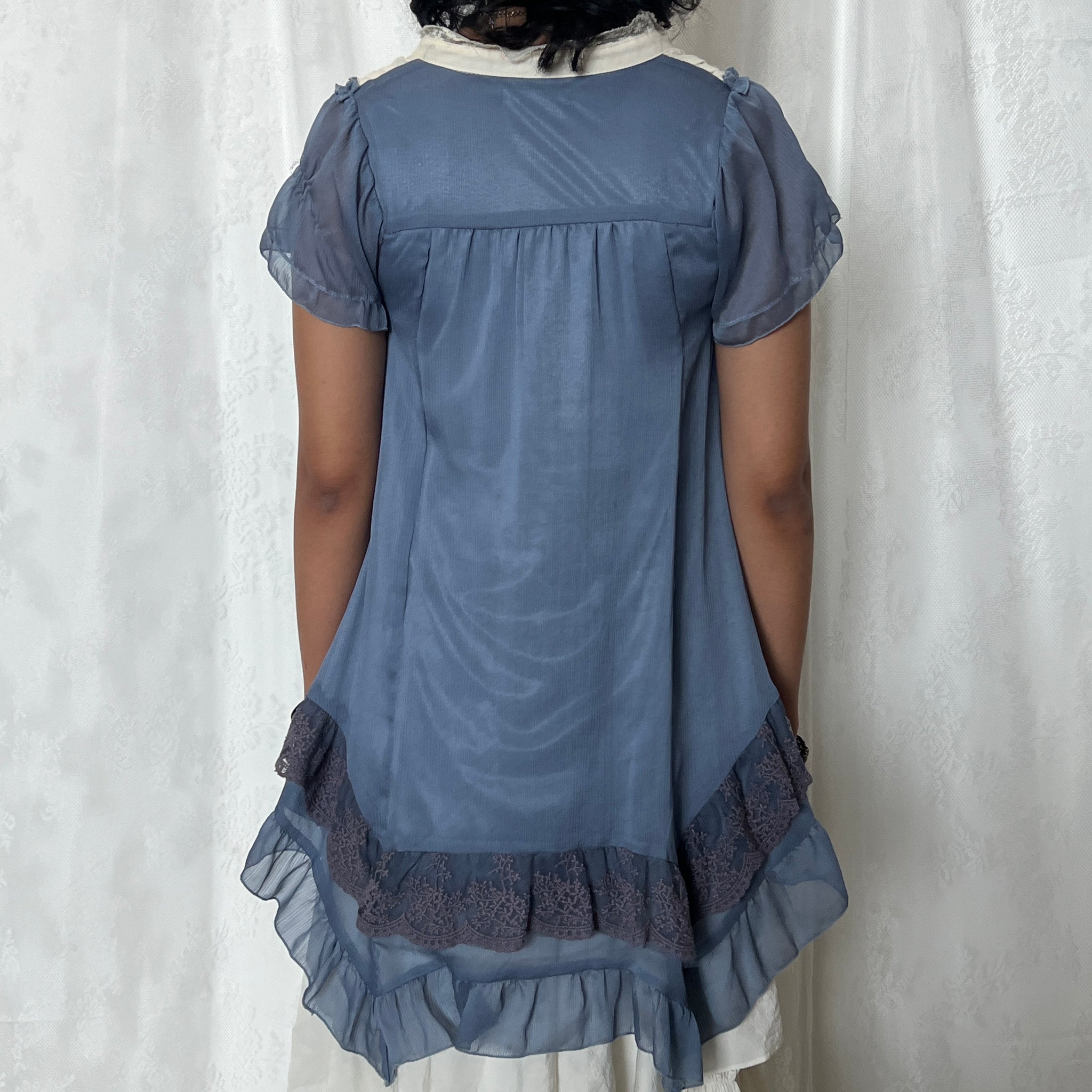 Axes Femme Blue White Lace Trim Babydoll Mini Dress Top – re.drmg