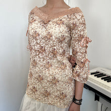 Load image into Gallery viewer, Dusty Orange Pink Floral Mesh Tie Sleeves Top
