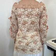 Load image into Gallery viewer, Dusty Orange Pink Floral Mesh Tie Sleeves Top
