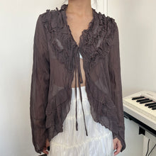 Load image into Gallery viewer, Brown Fairy Ruffles Shimmery Tie Long Sleeves Top
