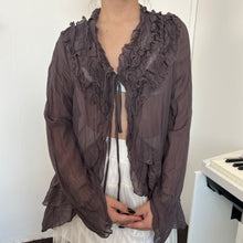 Load image into Gallery viewer, Brown Fairy Ruffles Shimmery Tie Long Sleeves Top
