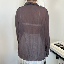 Load image into Gallery viewer, Brown Fairy Ruffles Shimmery Tie Long Sleeves Top
