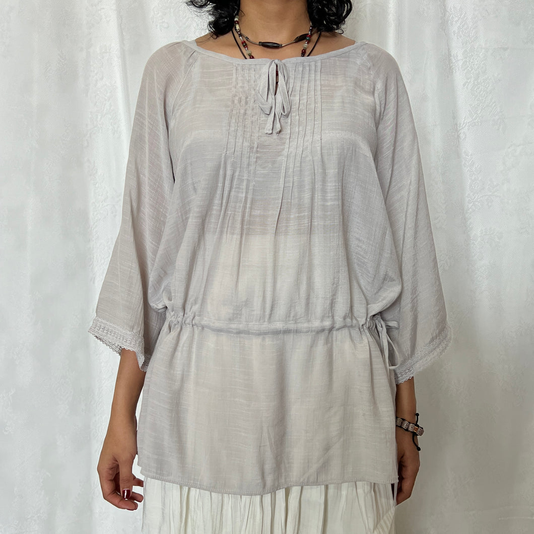 Light Grey Cooling Pleated Chest Tie Long Top