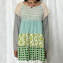 Load image into Gallery viewer, Funky Green Crochet Shoulders Grey Sleeves Top
