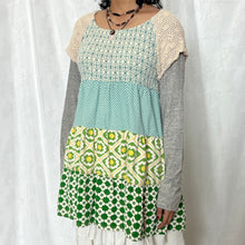Load image into Gallery viewer, Funky Green Crochet Shoulders Grey Sleeves Top
