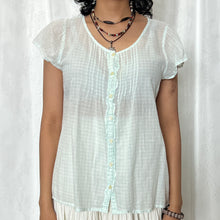 Load image into Gallery viewer, Light Teal Gingham Alice Button Down Short Sleeve Top
