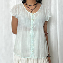 Load image into Gallery viewer, Light Teal Gingham Alice Button Down Short Sleeve Top
