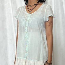 Load image into Gallery viewer, Light Teal Gingham Alice Button Down Short Sleeve Top
