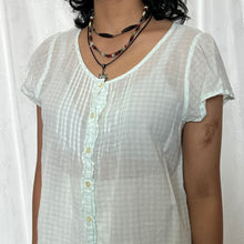 Load image into Gallery viewer, Light Teal Gingham Alice Button Down Short Sleeve Top
