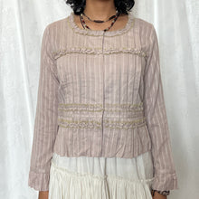 Load image into Gallery viewer, Dusty Purple Brown Ruffles Yellow Lace Princess Snap Button Top
